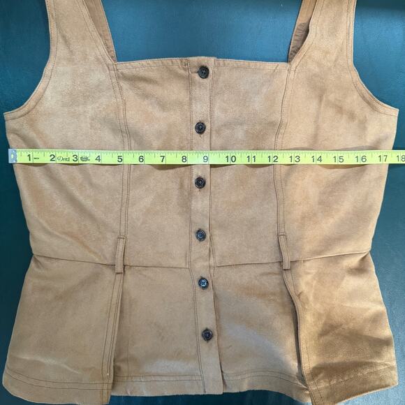 Banana Republic Vegan Suede Womens Sz 6 Camel Brown Sleeveless Peplum Western - Picture 8 of 10